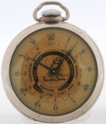Antique Ingraham Co Seven Seas Mechanical Pocket Watch 28 Chrome Plated  USA