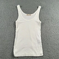 Amo Womens Knit Tank Top Size XS White Cotton Round Neck Made In USA