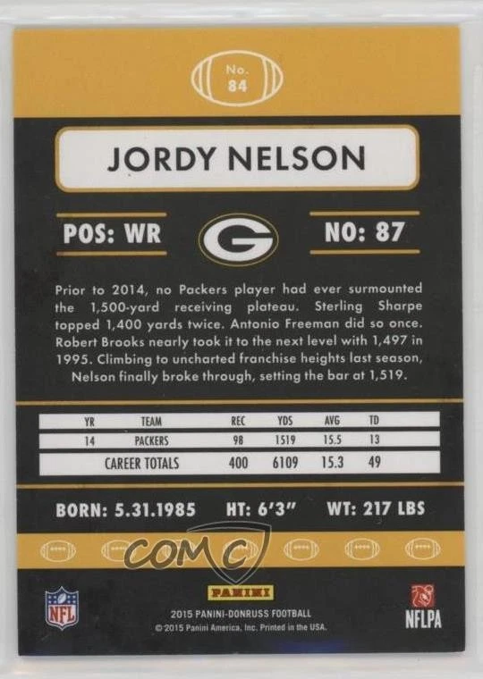 2015 Panini Donruss Stat Line Years /7 Jordy Nelson #84 - Image 2 of 2