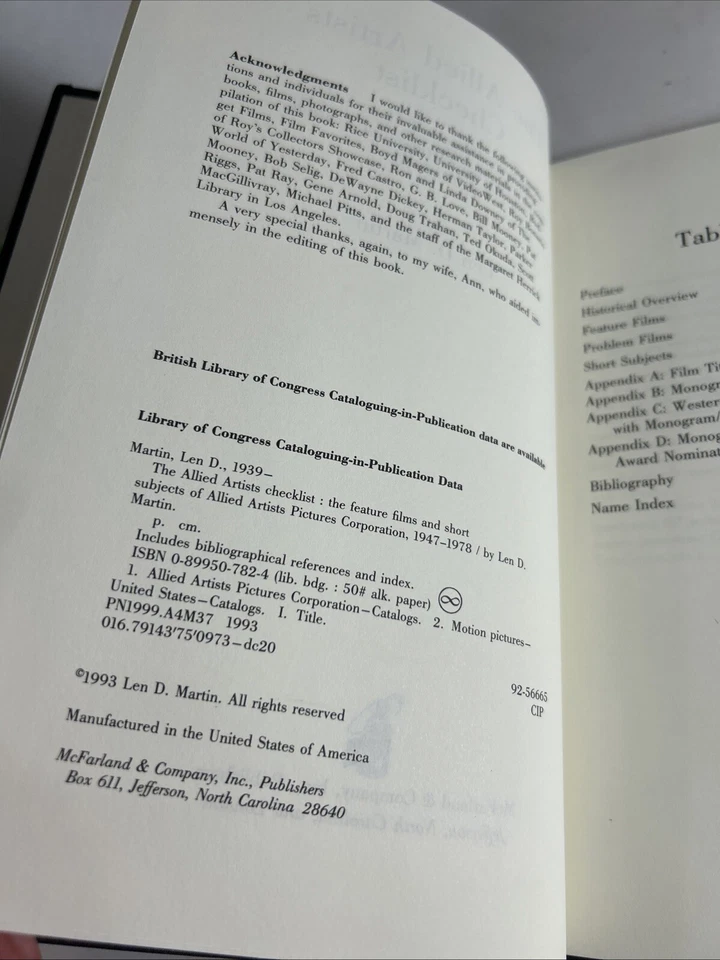 1993 The Allied Artists Checklist Len Martin McFarland Hardcover Vintage - Image 4 of 4