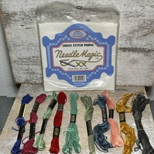 Lot of 11: 1 Needle Magic Cross Stitch Fabric, 10 Assorted Embroidery Threads