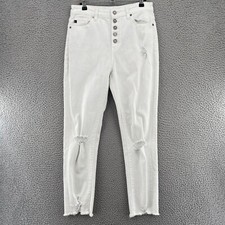 Kancan Jeans Womens 7 Karlee White High Rise Ankle Skinny Distressed Button Fly