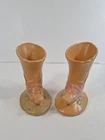 Pair Of Vintage Weller Wild Rose Cornucopia Vases 6.25"
