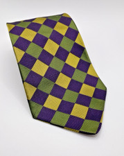 Paul Fredrick Tie 100% Silk 58x4 Geometric Purple/Gold/Green Made in USA (126)