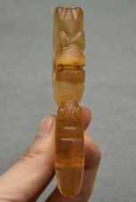 10CM Old China Hongshan Culture Yellow Crystal Yu Pig Dragon Hook Cicada Pendant