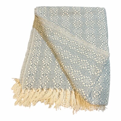 Erin Gates Elements Diamond Woven Fringe Throw Blanket Blue Sz 60  X 60 