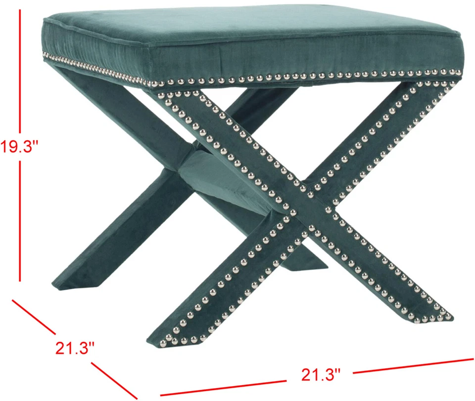 SAFAVIEH Palmer Ottoman Silver Nail Head | Marine | - Image 2 of 3