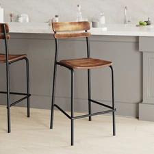 Blanchard Bar Stool with Black Metal Frame and Solid Wood Seat and Back with ...
