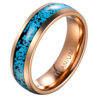 6mm Titanium Ring Blue Turquoise Engagement Wedding Band Men's Women's Size 7-14