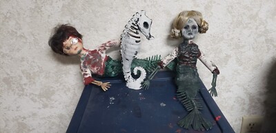 OOAK Horror fish boy, dead mermaid, and zombie seahorse,handmade. Halloween Prop