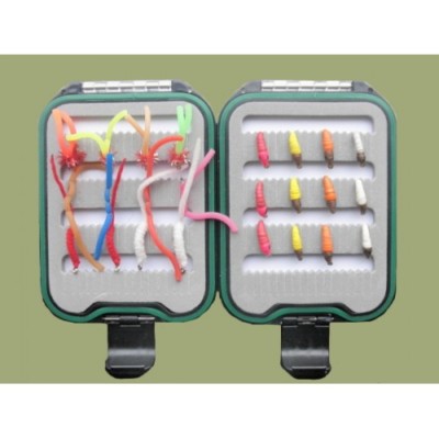 Blob Fliegen, 24er Set Wurm und Maden Forellenfliegen, Größe 10, Lanyard Box