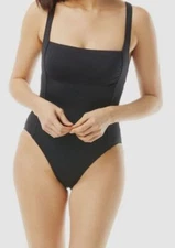 $138 Carmen Marc Valvo Women's Black Solid Twist Back One Piece Swimsuit Size 12