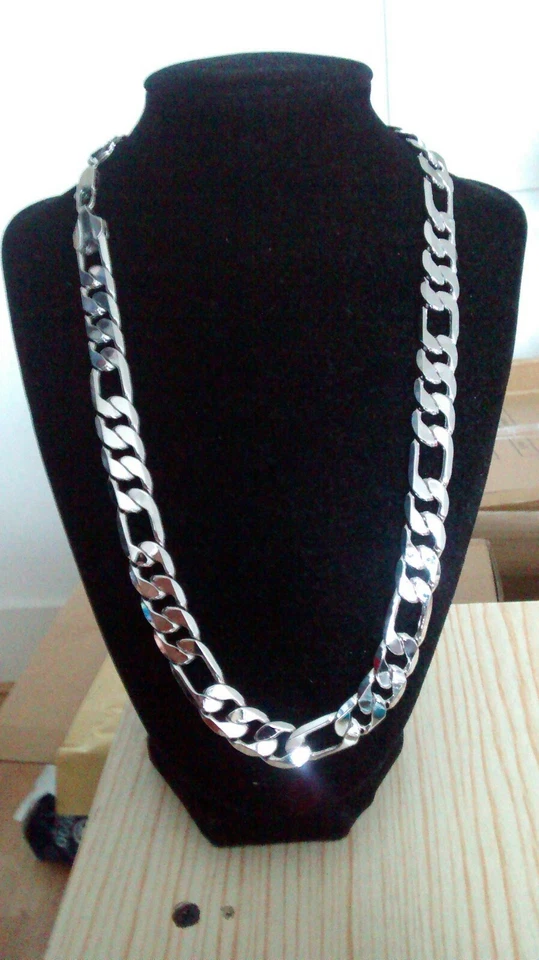 Exclusivo! WG1207 Polímero Protegido 18K Bañado en Oro Blanco Cadena Figaro - Imagen 2 de 4