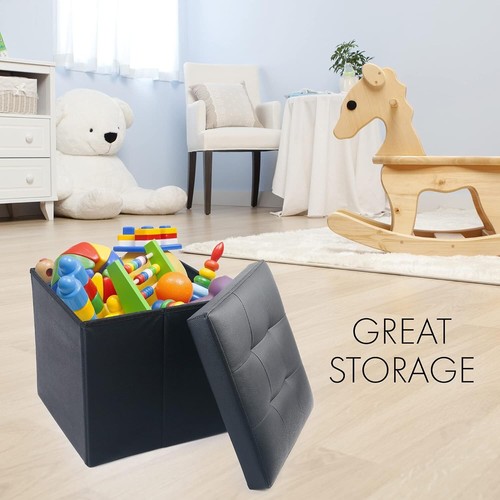 Folding Ottoman Storage Cube Footstool Stool Blanket Toy Box PU Leather Linen AU - Picture 12 of 16