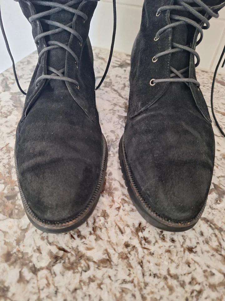 SALVATORE FERRAGAMO WOMENS  BLACK SUEDE COMBAT BOOTS SZ 9.5 B - Image 2 of 4