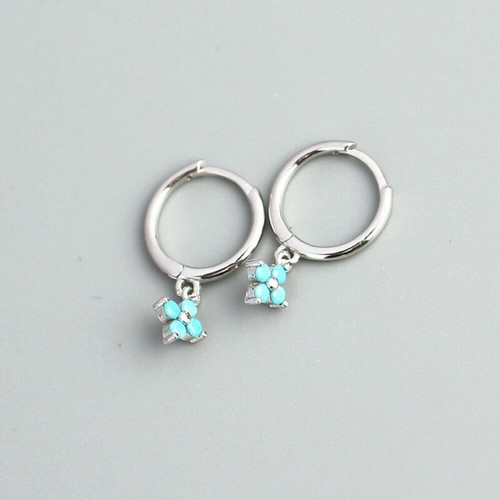 925 Sterling Silver Tiny CZ Flower Huggie Hoop Dangle Drop Earrings A1248 - Picture 23 of 24