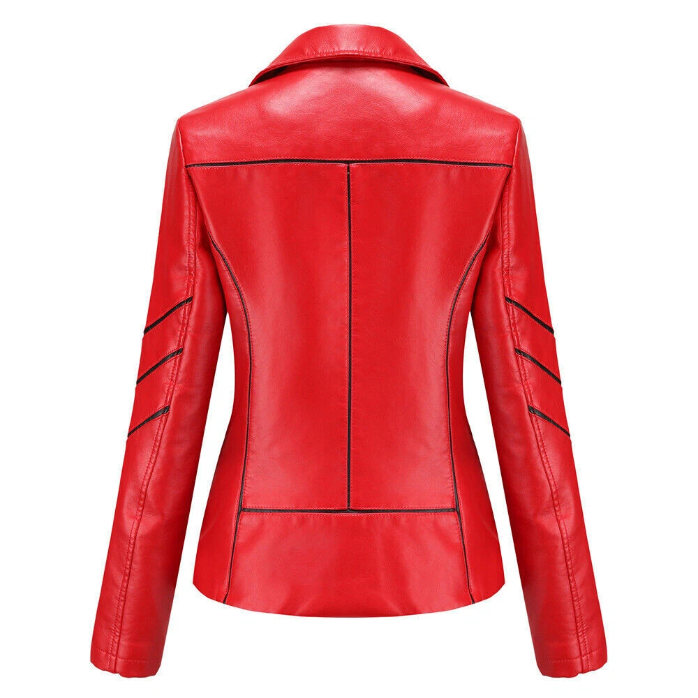 Veste en cuir femme rouge motard moto agneau taille SML XL XXL 3XL sur mesure