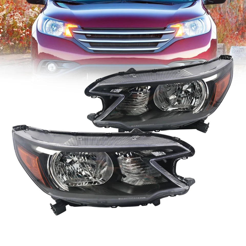Pair Black Headlights Assembly Amber Corner Lamps For 2012-2014 Honda CR-V CRV Foto 3 de 4