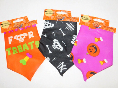 Puppy Dog Cat Small Halloween Bandana Pumpkins Skulls Candy Corn THREE Scarves