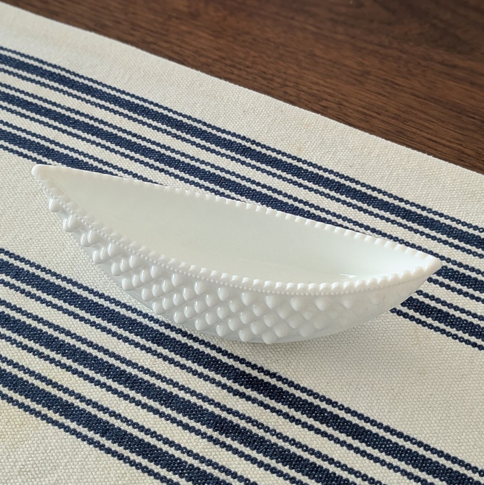 Fenton Milk Glass Hobnail Crescent Canoe Shape 7.75