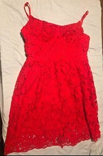 Red Floral Lace Strappy Mini Dress Zip Closure Size XS/S