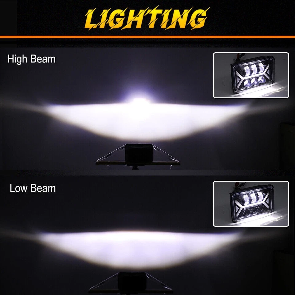 4x For Ford Mustang 1979-1986 DOT 4x6" Square LED Headlights Hi/Lo Beam With DRL - Image 2 of 4