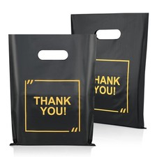 50 Pack Die Cut Plastic Shopping Bags with Thank You Logo 9x12 Merchandise Ba...