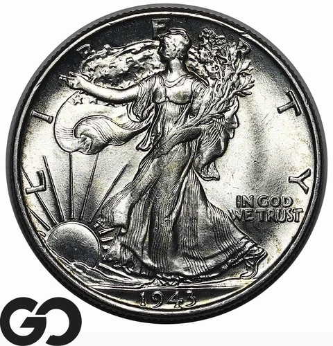 1943 Walking Liberty Half Dollar, Solid Gem BU++