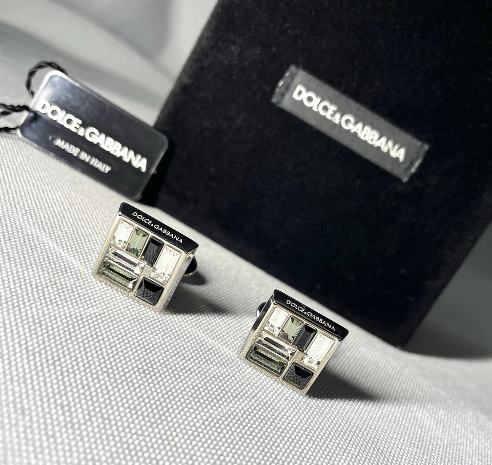 Autentici bellissimi gemelli DOLCE & GABBANA logo strass e pietra nera - Immagine 3 di 4