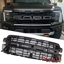 Front Bumper Grille For 2024 2025 Ford F150 Raptor Grill W/LED Light & LETTERS