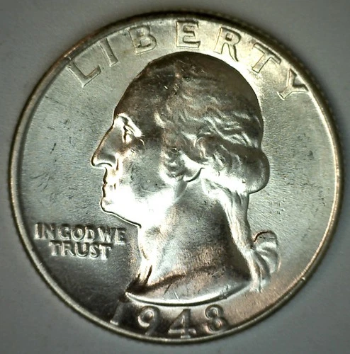 1948 BU Washington Quarter Uncirculated Silver 25c Coin 25 Cents