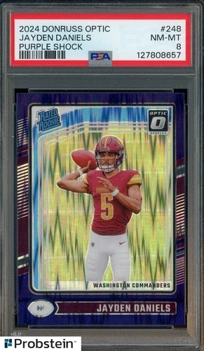 #2 2024 Donruss Optic Purple Shock #248 Jayden Daniels RC Rated Rookie PSA 8