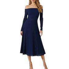 ASTR THE LABEL Off the Shoulder Blue Long Sleeve Knit Dress Women Size M