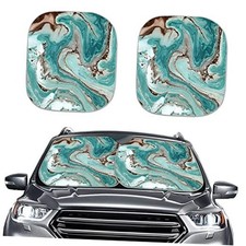 Forchrinse Print Car Windshield Sun Shade Foldable Auto Front Teal Marble