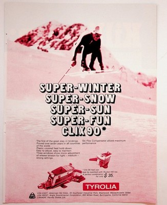 TYROLIA Clix 90 Ski Bindings Vintage Original Print Ad Full Page Red 1960s 70s