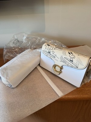 Coach x Peanuts Tabby Shoulder Bag 26 CCB04 Leather Chalk 10.25