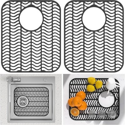 TOOVEM 2Pcs Kitchen Sink Mats Non-Slip Heat Resistant Silicone Folding Sink Mat