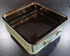 Vtg PYREX Corning 222 Glass Baking Dish w/ Decorative Metal Holder Fruit 8" x 8"