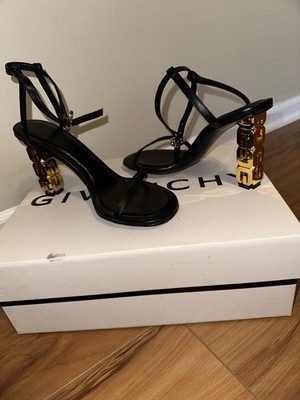 Givenchy G Cube Sculpted Sandal Heels Gold/Black- Size 36 US 6- Brand New