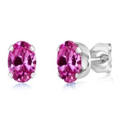 1.20 Ct Oval 6x4mm Pink Created Sapphire 925 Sterling Silver Stud Earrings