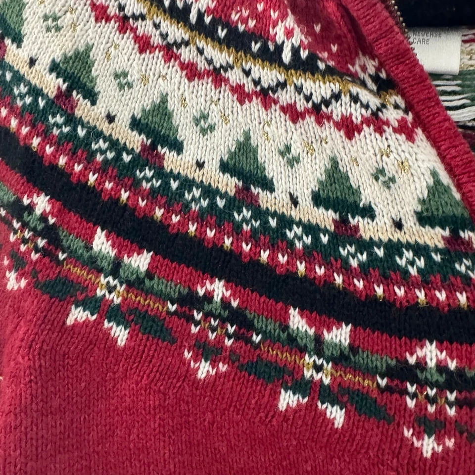 Cárdigan de Navidad Suéter Vintage Informal Esquina Cremallera Grande Rojo Mediano Foto 2 de 4