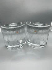 Vtg 2 Blenko Clear Glass Textured Bookends Paperweight Half Moon Ice Block MCM