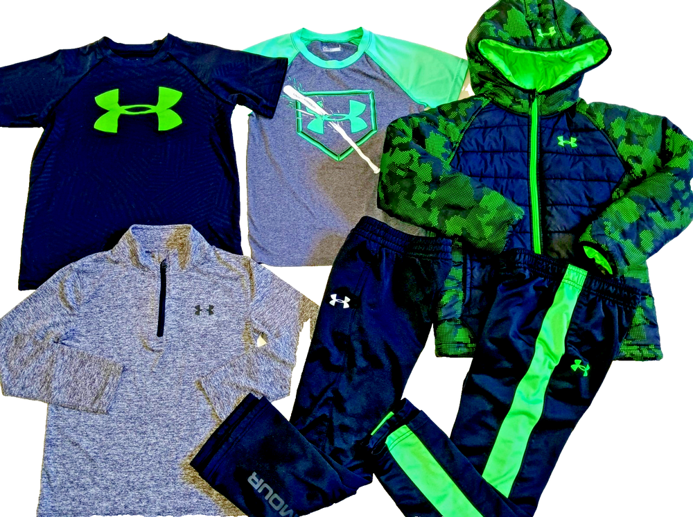 Under Armour Boys Size 7 Clothing Lot - Tops Pants Coat EUC!