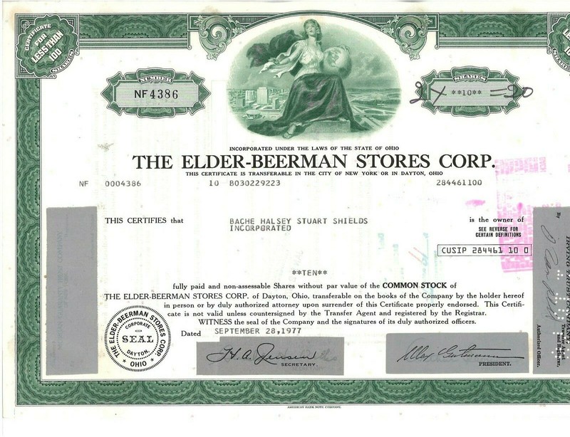 Elder-Beerman Stores Corp. Stock Certificate