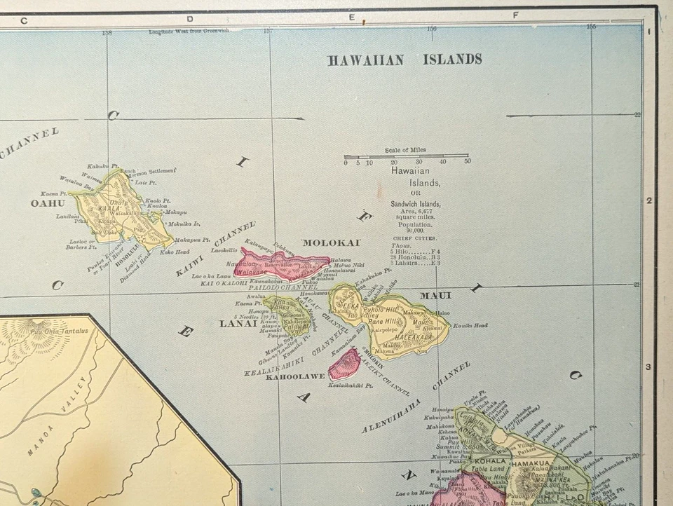 Mapa del Estado de las Islas Hawaianas 1903 Litografía a Color 11 1/4" x 14 1/2" EE. UU. Foto 3 de 4
