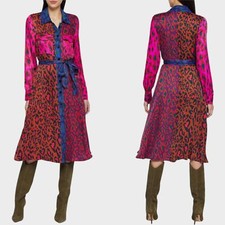 FARM Rio Mixed Leopard Print Button Shirt Dress Belted Midi Women's Size Small