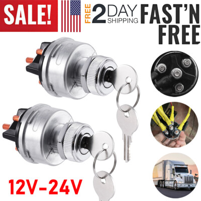 2 PACK Universal Ignition Switch With Key 4 Position 12V For Car Truck Tractor