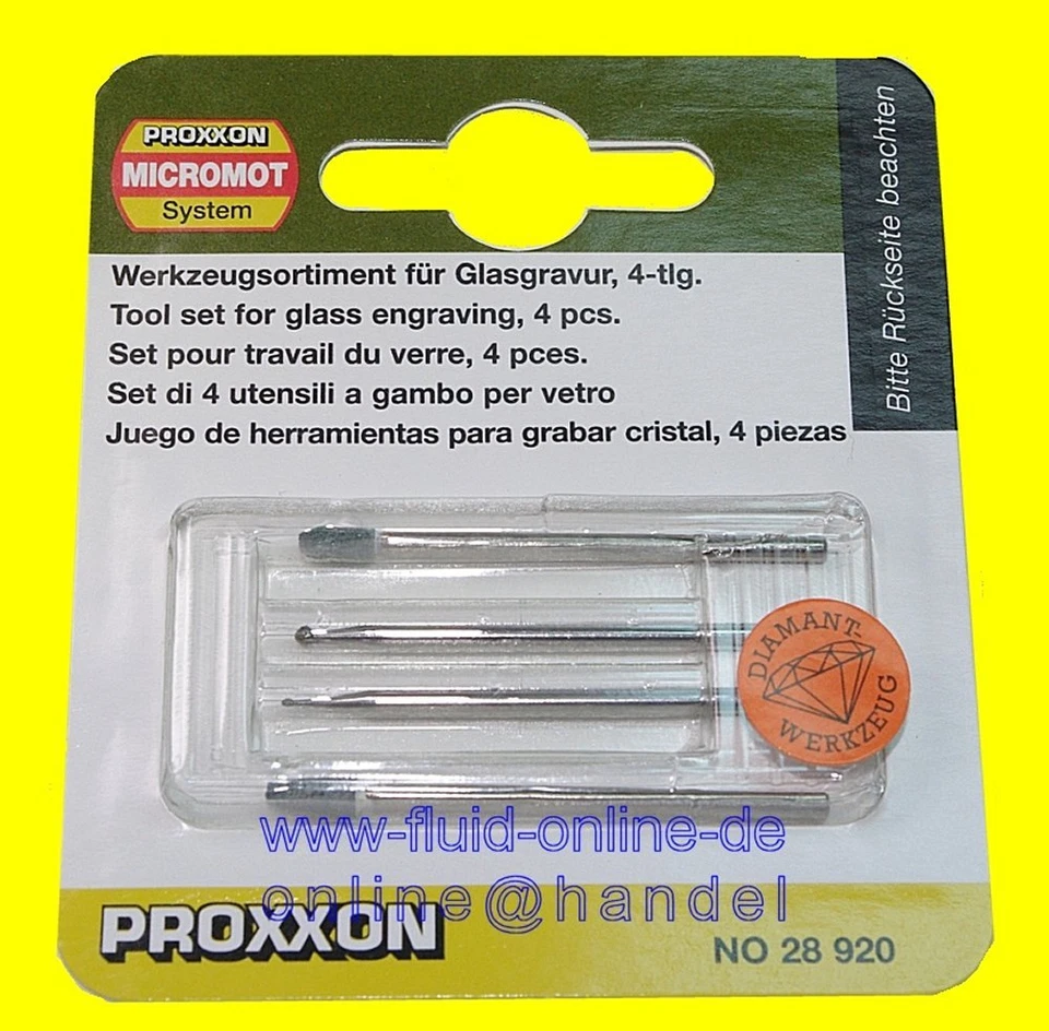 PROXXON 28920 Set Gravierstifte 2x Diamant 2x Siliziumkarbid zum Gravieren Glas
