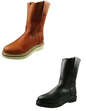 Men's and Boys Genuine Leather Work Boots Pull On Cowboy Honey and Black