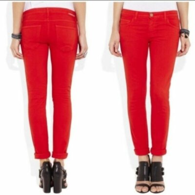 Rolled Skinny Caution Red Jean | eBay